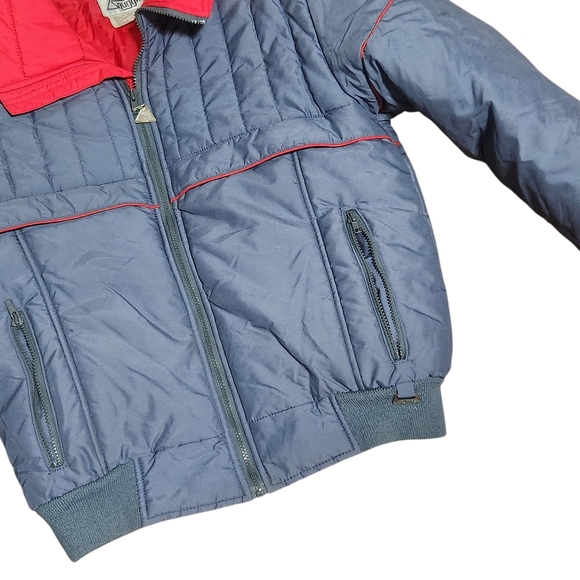 Vintage Snuggler Ski Jacket Puffer Mens Medium 40 Gray Red Quilted Zip Winter - Picture 2 of 13
